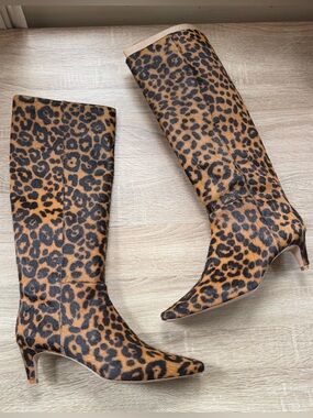 New Reformation Remy Knee Boots Leopard Haircalf 10
